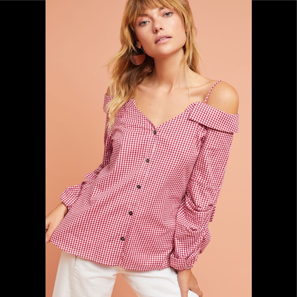 Anthro guest editor gingham Adalie Open Shoulder